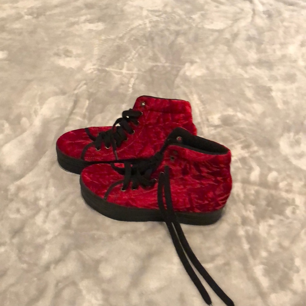 Red velvet platform shoes size 9